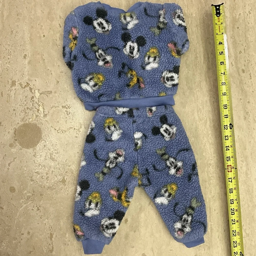 Disney Mickey‎ Mouse Pluto Donald Duck Unisex Blue Sherpa 2 Piece Jogger 3-6 Mo